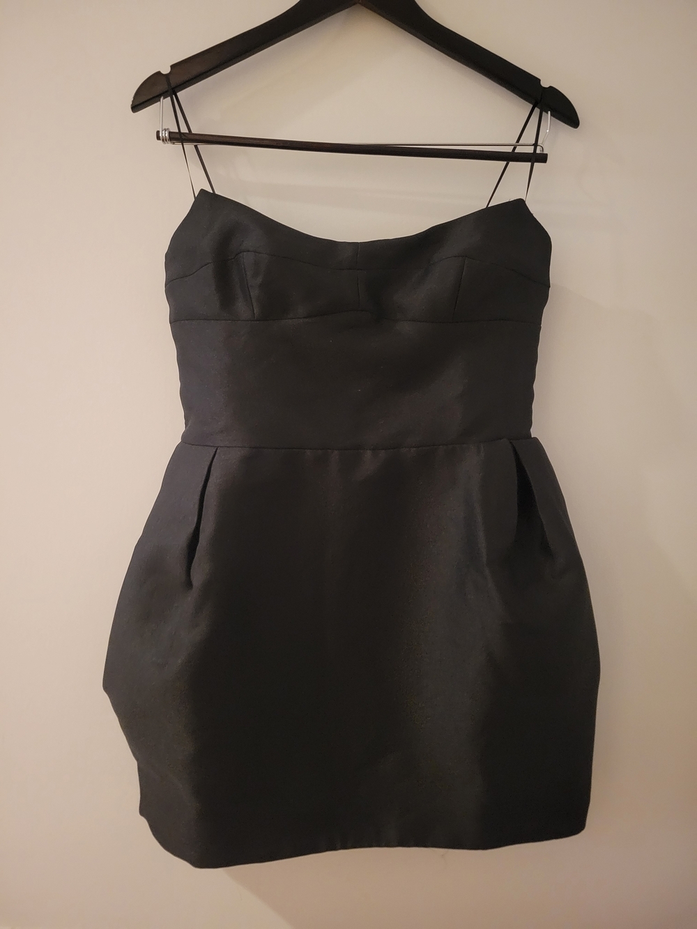 Amanda Uprichard Black Satin Mini Dress with Sweetheart Neckline